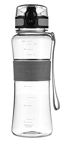 SWIG SAVVY Botella de Agua de Triton, Amigable con el Ambiente Y Libre de Bpa, Libre de Fugas, Tapa de Vuelta con Pulsador Ideal Para Deportes, Yoga, Acampar, Ciclismo Y Correr, 18 onzas Gris