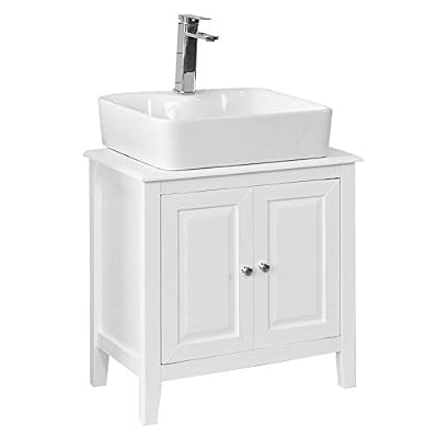 SoBuy® FRG202-W Meuble sous-Lavabo Dessous de lavabo ou Evier Meuble de Salle de Bain Vasque à 2 étages et 2 Portes -Blanc