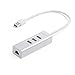 Produktbild JSVER Aluminium 3 Port USB 3.0 Hub und RJ45 10/100/1000 Gigabit Ethernet Hub Adapter mit Eingebautem Kabel 30cm/0.9ft - Sliber