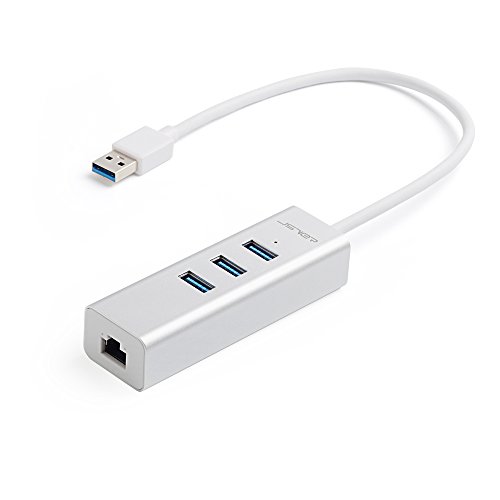 JSVER Unibody Aluminium 3-Port USB-Hub 3.0 und RJ45 10/100/1000 Gigabit Ethernet Hub Adapter mit eingebautem Kabel (30cm)