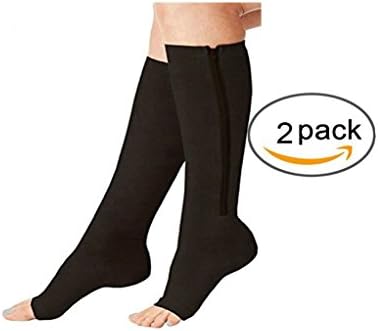 2 Pairs Compression Socks Women/Men Open Toe Leg Support Stocking Knee High Socks with Zipper 15-20 mmHg