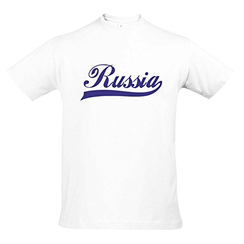 T-Shirt Russland Oldschool Russia LÄNDERSHIRT EM / WM FAN Trikot S-XXL , White – blau , XL