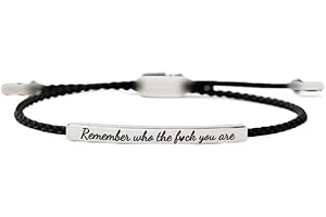 Neyeau Remember Who The You Are Motivational Strength Bracelet for Women Adjustable Handmade Hand Braided Clasp String Bracelet Engraved Inspirational Quote for Family Friends Women Girls Black