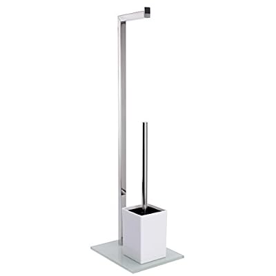 MSV 141317 Brosse de WC Canne en Acier Inoxydable Blanc, 30 x 20 x 15 cm