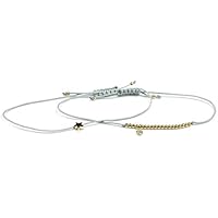SCHOSCHON Damen Symbol Armband Stern/Zirkonia Set Gold-Grau - 925 Silber vergoldet Individualisierbar | Stoffarmband Kugelarmband