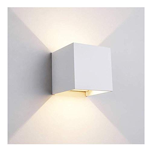 Preisvergleich Produktbild 7W LED Wandleuchte Aluminium Wandlampe Leuchtmittel fest verbaut für Schlafzimmer, Wohnzimmer, Treppenhaus und Lounges,Modern Up / Down Aluminum Würfel Gehäuse 3000K Warmweiß,10x10x8 CM, IP44, (weiß)