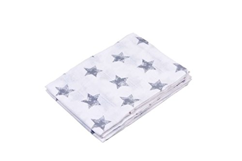 Haton Mulltücher Set 6 Stück Spucktücher Mullwindeln mit Sternen oder Herzen (Allstars grau-navy) - 2