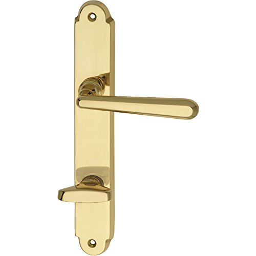 Preisvergleich Produktbild Langschild Drückergarnitur Türbeschlag Messing Türgriff - Modell Alt Wien / Messing poliert / WC - Badezimmer / Ö-Norm - Österreich / 1 Garnitur Zimmertür-Beschlag inkl. Befestigungsmaterial