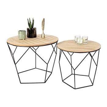 Design Beistelltisch - Metall Korb mit Holz Deckel - dekorativer