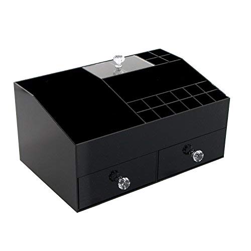 Skaize Premium Caja para cosméticos Escritorio acrílico Makeup (2 cajones, Tiradores de Cristal)