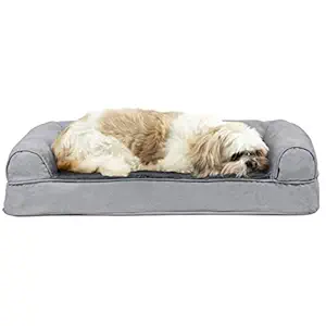 Furhaven Pet Plush & Suede Cooling Gel Top Sofa Pet Bed, Medium, Gray