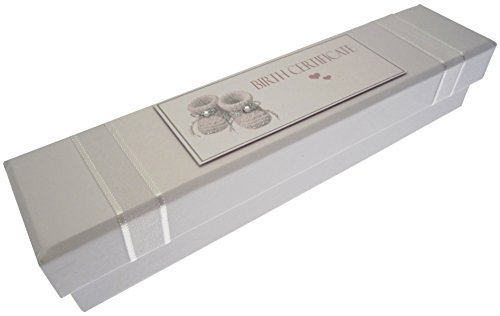 White Cotton Cards  Birth Certificate Holder (Silver Booties)