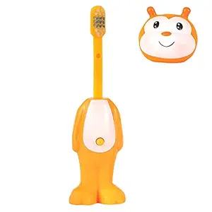 Guru Kripa Baby Products Kids Toothbrush Oral Care Toy Head Push Button Tooth Brush Bpa Free Gentle to Teeth and Gums Cute Animal Characters Oral Brush for Babies Age 1 and Up 1 Pc Yellow