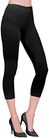 Gutsy™ Black 3/4 Length Cotton Lycra Stretch Short Cropped Leggings Summer (UK 6-22)