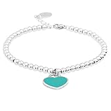 inSCINTILLE Cuore Rock Bracciale con Palline in Acciaio e Cuore Verde Acqua