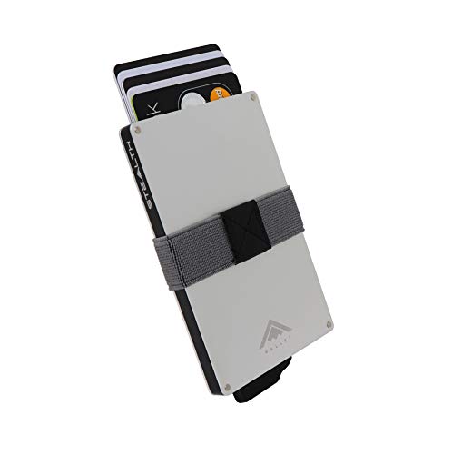 STEALTH Wallet - RFID Bloqueo de la Tarjeta de crédito Ejector de la Cartera - Cartera de Cuero Minimalista para Tarjetas y Efectivo con protección RFID (Plata)