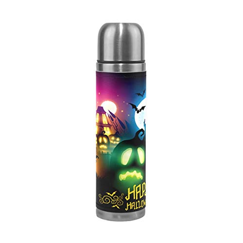 Alinlo Happy Halloween luminoso zucca borraccia in acciaio INOX vuoto thermos tazza tazza di caffè da viaggio a prova di perdite 481,9 gram