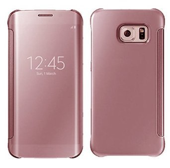 CARYYCY Lujo Elegante Purpurina Smart Flip Ultra Slim Vista Galvanizado Espejo Duro Claro Transparente Tel  fono Carcasa Para Samsung Galaxy S6 Edge  Rosegold 