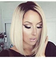 DSY Synthetic Bob Wig Ombre Blonde Wig Straight Hair Wigs for Black Women Side Part Two Color Wig Ombre Wig Heat Resistant Wigs