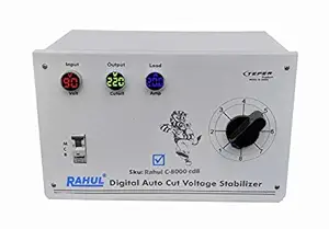 Rahul C-8000 cd8 Kva/32 Amp,Manual 8 Booster,Input 90-260 Volt,Use a Maximum of 32 Amp Load,with 3 metar Input,Output+Load Metar with Over Load MCB,Mainline Digital Autocut Copper Voltage Stabilizer