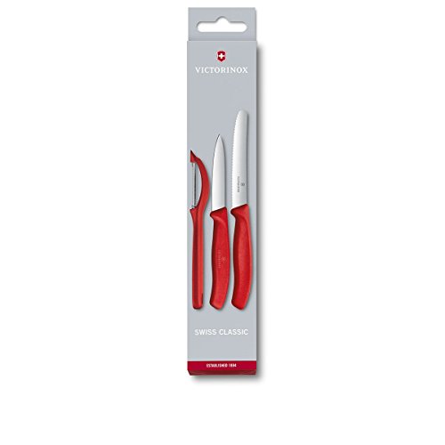 Victorinox Erwachsene Taschenwerkzeug Swiss Classic Gemüsemesser-Set mit Schäler, 3-teilig, rot, mehrfarbig, Keine Angabe, 6.7111.31