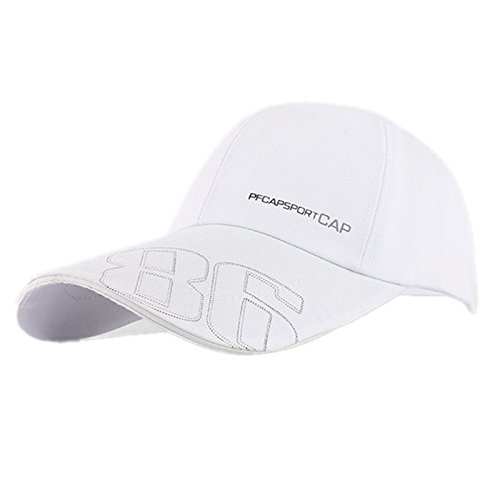 CareforYou Llanura 100% Sombrero Gorra de béisbol algodón Hombres Mujeres Sunbuster Largo Bill Cap Velcro Color sólido Ajustable, Blanco