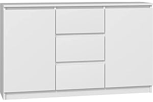 ‎CDF CDF Kommode Weiß 2 Türen 3 Schubladen Komode & Sideboards Schubladenkommode Sideboard 75 cm Hoch Wohnzimmer Komodenschrank 40x120x75 für Schlafzimmer Arbeitszimmer Flur Schubladenschrank