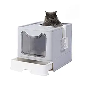 Genenic Grey Foldable Litter Box, Cat Potty ,Top Entry Type Anti-Splashing Cat Supplies with Pet Plastic Scoop