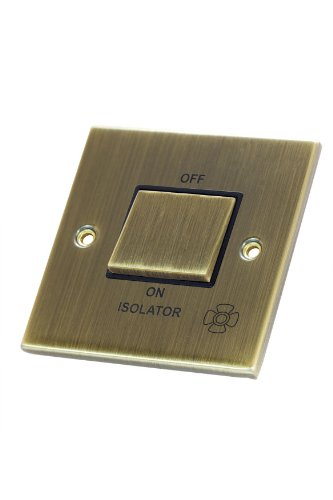 ANTIQUE BRASS FAN ISOLATOR SWITCH BLACK INSERT DSL608