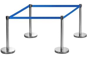 4-Stück-Set FLEXIBARRIER Personenleitsystem Absperrständer Krom -ECOLINE- 2m Gurtlänge *blau*, Absperrständer, Absperrband, Absperrpfosten