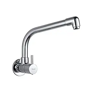 Jaquar Metal Sink Cock With Extended Swinging Spout, Silver, Polished Finish