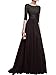 Produktbild Swallowuk Frauen Chiffon Lang Abendkleid Elegant Brautjungfernkleid mit Spitze 3/4 Ärmel Brautkleid Partykleider Cocktailkleid Tanzenkleider Hochzeitskleider (XL, Schwarz)