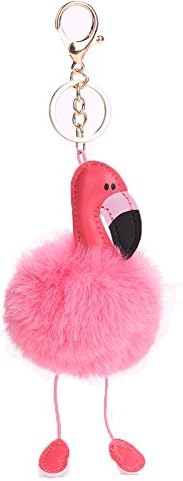 Flamingo Pom Pom Pendant Keyring - Cute Fluffy Soft Fur Fluffy Keyring, Keyring Pom Pom,Balls Keyring Balls Cellphone Charm Bag Pendant Keychain Chain Keyring Handbag Car Decoration VC027 (Pink)