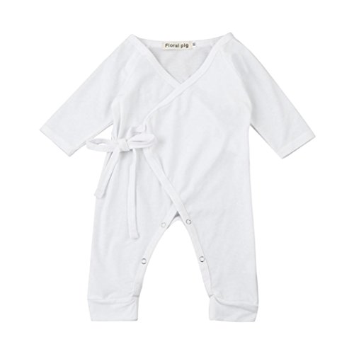 Bbsmile Nouveau-né Infantile Bébé filles Garçons Ailes Lacing Romper Jumpsuit Outfits Vêtements (Blanc, 80)