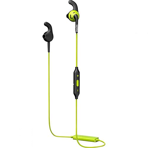 Philips SHQ6500CL - Auriculares Deportivos con Bluetooth 4.1 (Cable Reforzado con Kevlar, Ajuste Seguro, diseño Resistent al Agua), Color Verde y Negro
