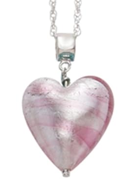 Muranoglas 20 mm, Rosa Herz Anhänger mit Halskette Sterling-Silber 925 45 cm lang