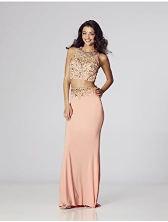 Tiffanys Illusion Prom Peach Lorena Beaded Two Piece Gown UK 2 (US 00)