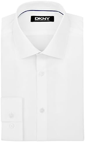 DKNY Men`s Slim Fit White Single Cuff Dobby Texture Shirt 15.5 in