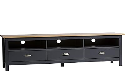 VS Venta-stock Meuble TV Bora Bora 3 tiroirs, Fabriqué en bois de pin massif, Gris Anthracite