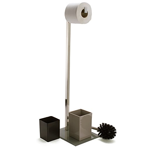 MSV Stand WC Garnitur aus Edelstahl und Glas mit herausnehmbaren Innenbehälter für die WC Bürste Braun,Taupe - 2