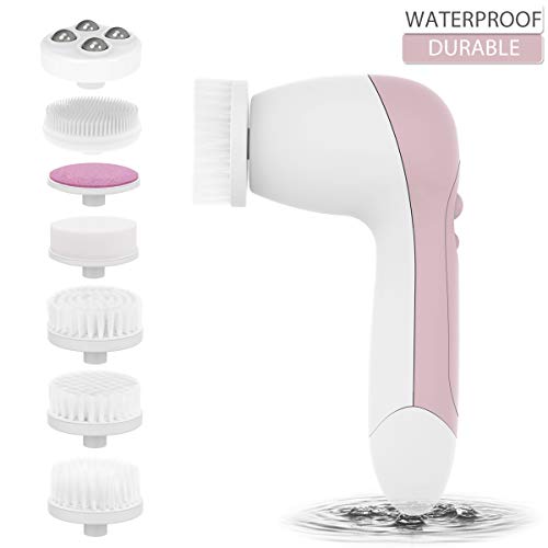 Facial Cleansing Brush, CLSEVXY Waterproof Face Brush with 7 Exfoliating Brush Heads for Deep Cleansing, Gentle Exfoliating, Removing Blackhead, Massaging