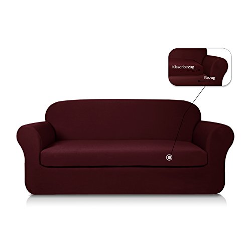 Subrtex 2-Sitzer Sofabezug Sofahusse Stretchhusse Sofaüberwurf Couchhusse Spannbezug (2-Sitzer Sofa, Dunkelrot)