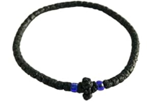 IconsGr Corda da Preghiera komboskini Greca Cristiano ortodossa Benedetta, Fatta a Mano, Chotki Sottile con crose dal Mount Athos Nero (Grecia)