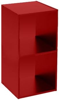 Standing Wooden Bookcase – Simple Cube Display Wood Book Shelves, Unique Book Storage Rack - 2 Tier - Red