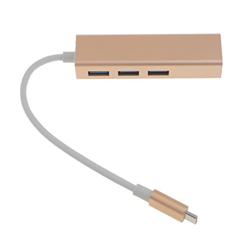 MagiDeal USB Typ C 3.1 zu RJ45 USB 3.0 HUB Adapter mit 3 Buchse Adapter für PC – Gold - 4