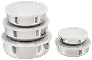 Solimo Stainless Steel Storage Containers with Lid Set, Set of 5, Silver