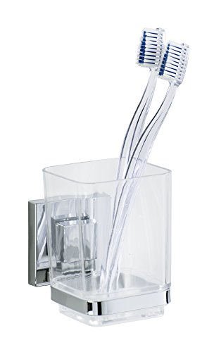 Wenko 22680100 Zahnputzbecher „Quadro“ mit Vacuum-Loc, Edelstahl, Silber/Transparent, 7.5 x 10 x 10 cm - 3