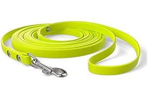 SNOOT Correa de Remolque de 5m, Correa de Perro, Lazo de Mano, Amarillo neón, Extra Estrecho, Repelente de Suciedad y Agua.