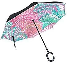 LEISISI Fashion Design Lily Pulitzer Reverse Umbrella Inverted Double Layer Windproof UV Protection Reverse Folding Umbrellas Travel Umbrella with C-Shaped Handle