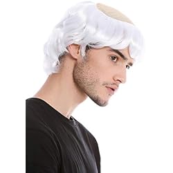 WIG ME UP ® - 90776-ZA62 Peluca Hombre Halloween Monje Sacerdote Viejo Medieval tonsura Calvo Medio Blanco